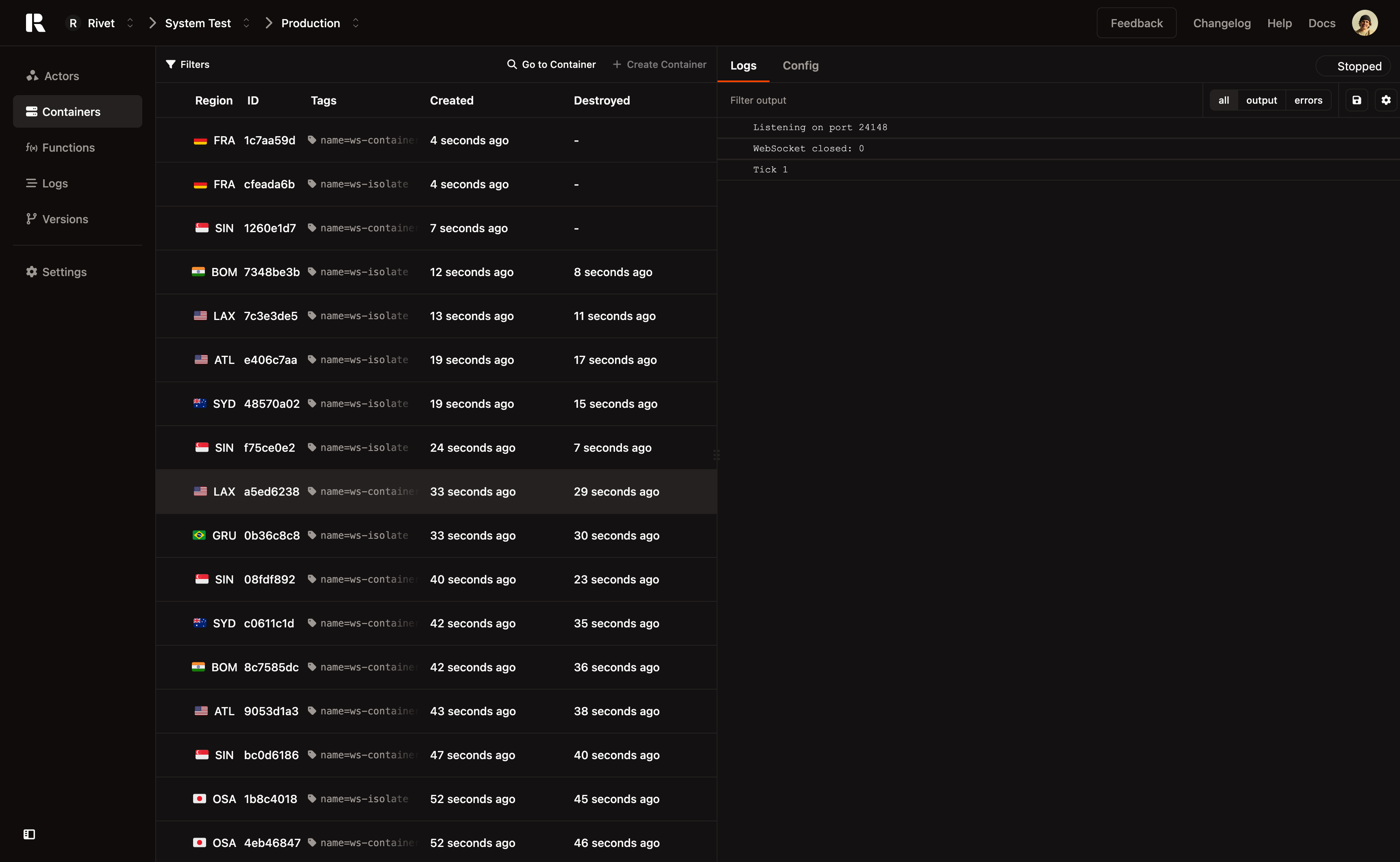 Rivet Hub dashboard